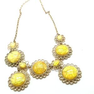 Faux Opal Lucite Cabochon Filigree Necklace